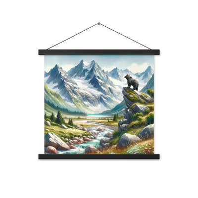 Aquarellmalerei eines Bären und der sommerlichen Alpenschönheit mit schneebedeckten Ketten - Enhanced Matte Paper Poster With Hanger camping xxx yyy zzz 45.7 x 45.7 cm