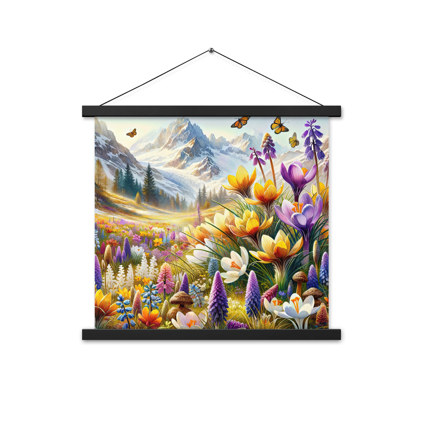 Aquarell einer ruhigen Almwiese, farbenfrohe Bergblumen in den Alpen - Premium Poster mit Aufhängung berge xxx yyy zzz 45.7 x 45.7 cm