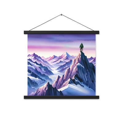 Aquarell eines Bergsteigers auf einem Alpengipfel in der Abenddämmerung - Premium Poster mit Aufhängung wandern xxx yyy zzz 45.7 x 45.7 cm