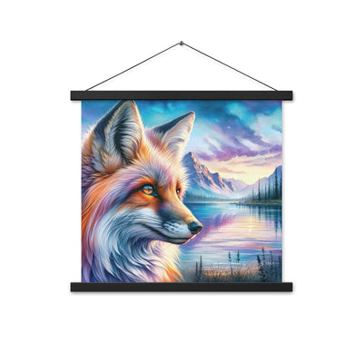 Aquarellporträt eines Fuchses im Dämmerlicht am Bergsee - Premium Poster mit Aufhängung camping xxx yyy zzz 45.7 x 45.7 cm