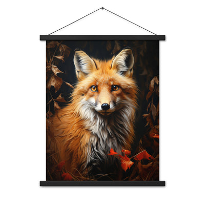 Fuchs Porträt und Herbstblätter - Malerei - Premium Poster mit Aufhängung camping xxx 45.7 x 61 cm