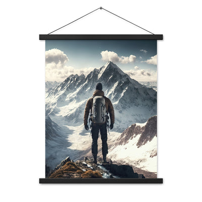 Wanderer auf Berg von hinten - Malerei - Premium Poster mit Aufhängung berge xxx Black 45.7 x 61 cm