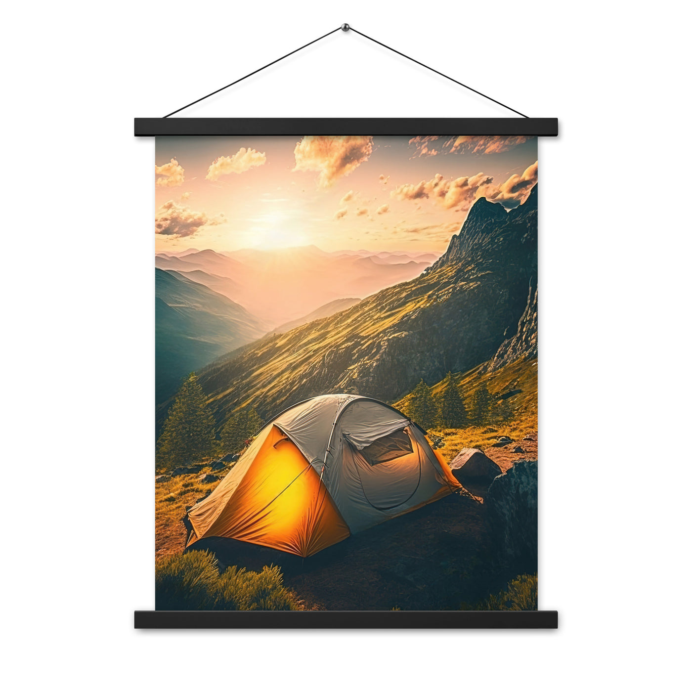 Zelt auf Berg im Sonnenaufgang - Landschafts - Premium Poster mit Aufhängung camping xxx 45.7 x 61 cm