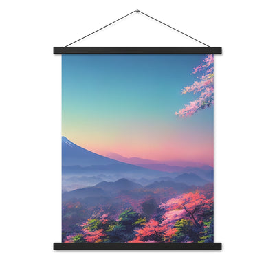 Berg und Wald mit pinken Bäumen - Landschaftsmalerei - Premium Poster mit Aufhängung berge xxx Black 45.7 x 61 cm