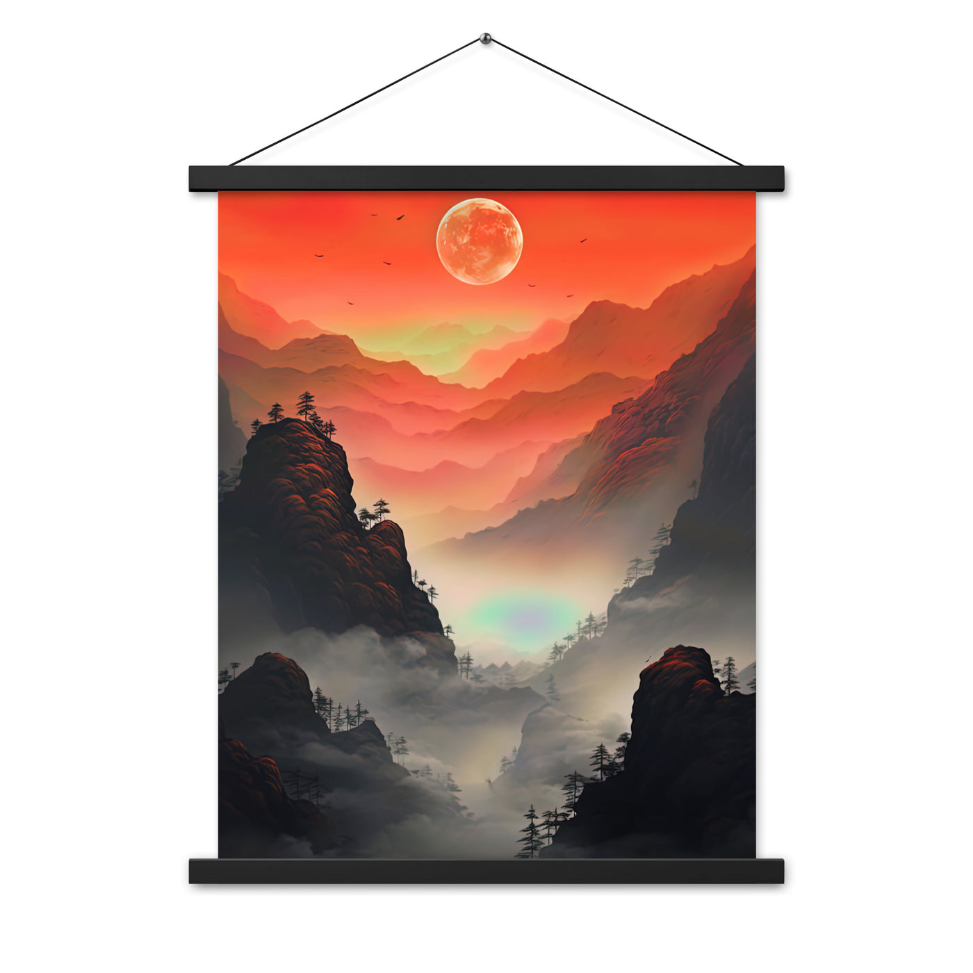 Gebirge, rote Farben und Nebel - Episches Kunstwerk - Premium Poster mit Aufhängung berge xxx 45.7 x 61 cm