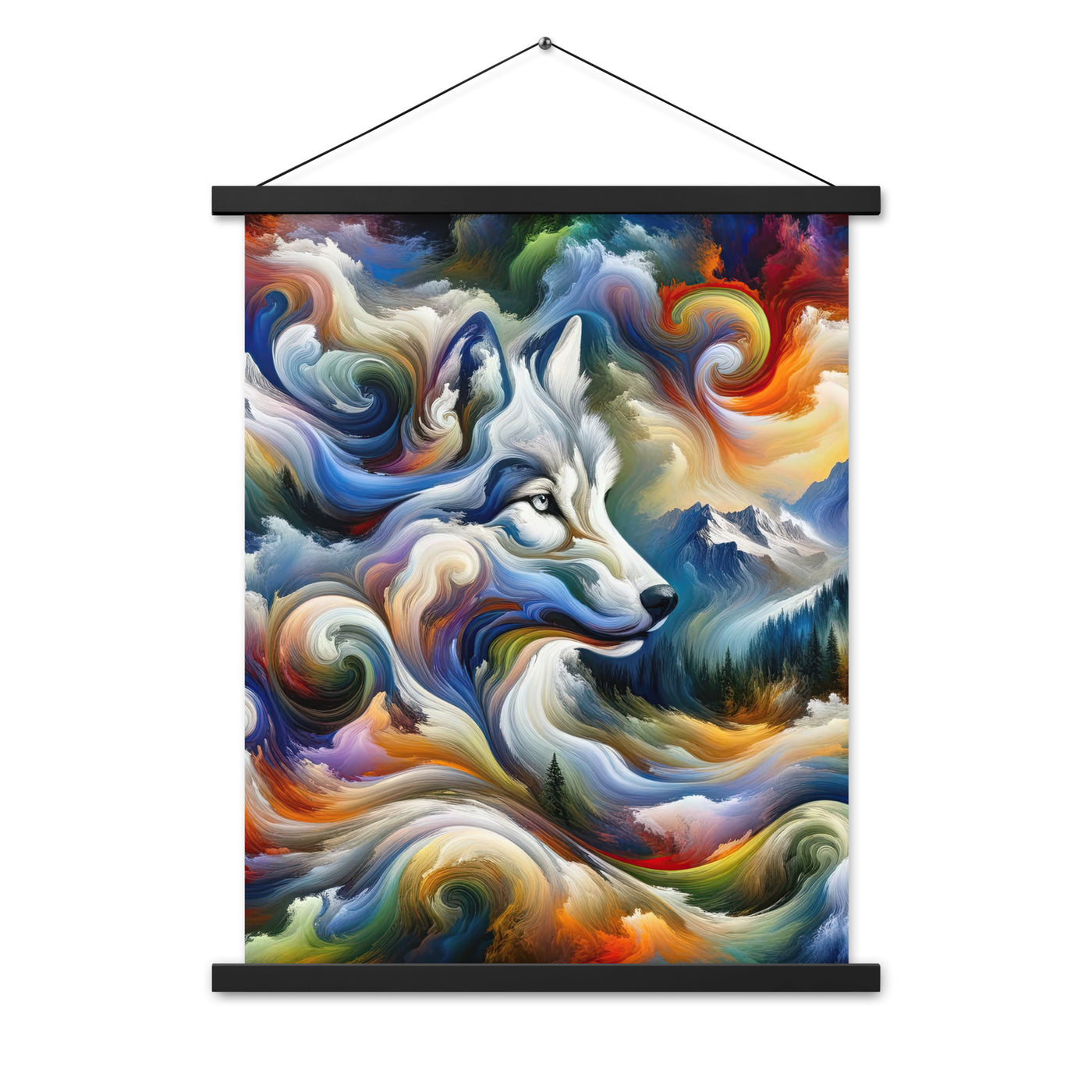 Abstraktes Alpen Gemälde: Wirbelnde Farben und Majestätischer Wolf, Silhouette (AN) - Premium Poster mit Aufhängung xxx yyy zzz 45.7 x 61 cm