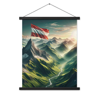 Alpen Gebirge: Fotorealistische Bergfläche mit Österreichischer Flagge - Premium Poster mit Aufhängung berge xxx yyy zzz 45.7 x 61 cm