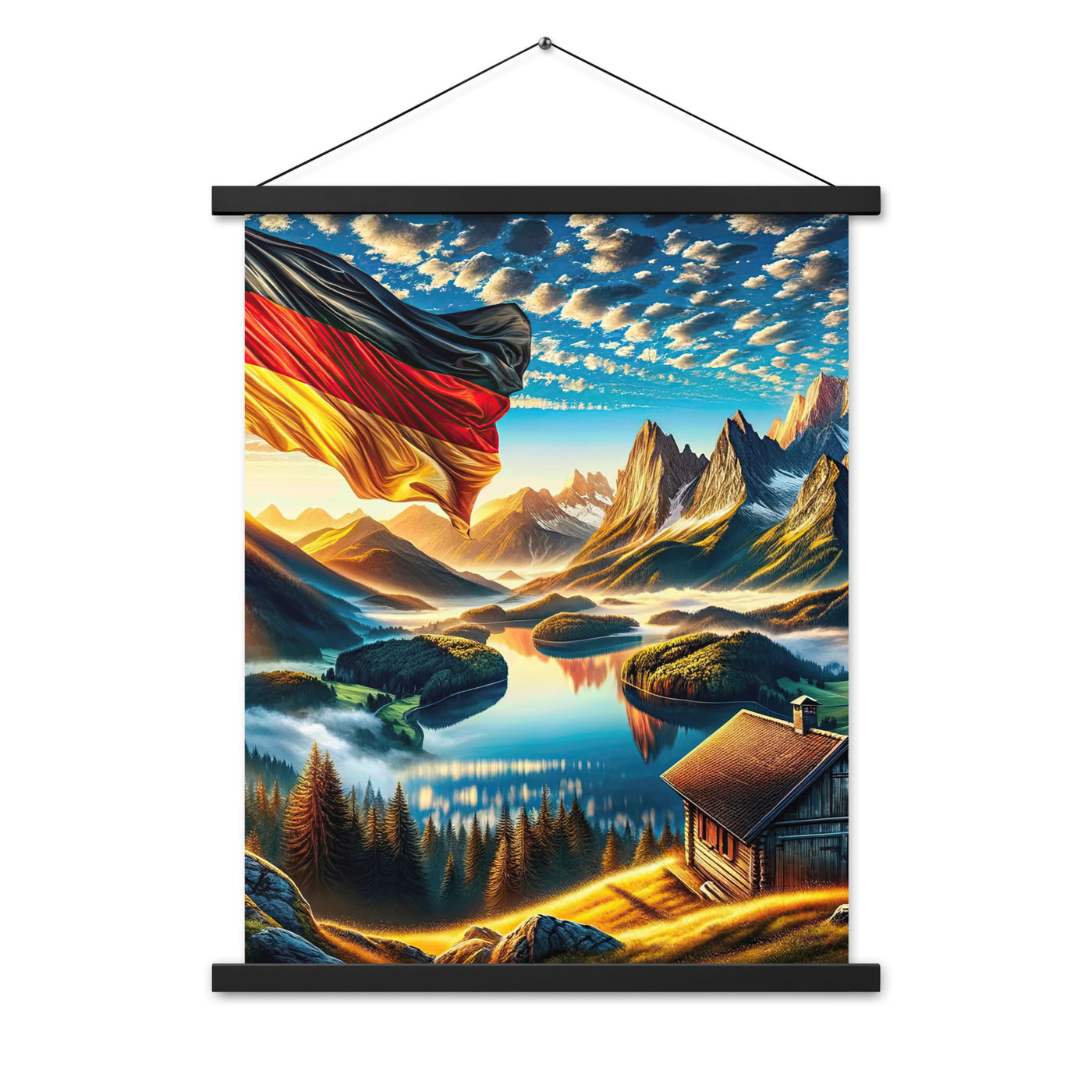 Alpen Gebirge im Morgenlicht: Kunstwerk mit Deutsche Flagge - Premium Poster mit Aufhängung berge xxx yyy zzz 45.7 x 61 cm
