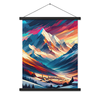 Moderne geometrische Alpen Kunst: Warmer Sonnenuntergangs Schein auf Schneegipfeln - Premium Poster mit Aufhängung berge xxx yyy zzz 45.7 x 61 cm