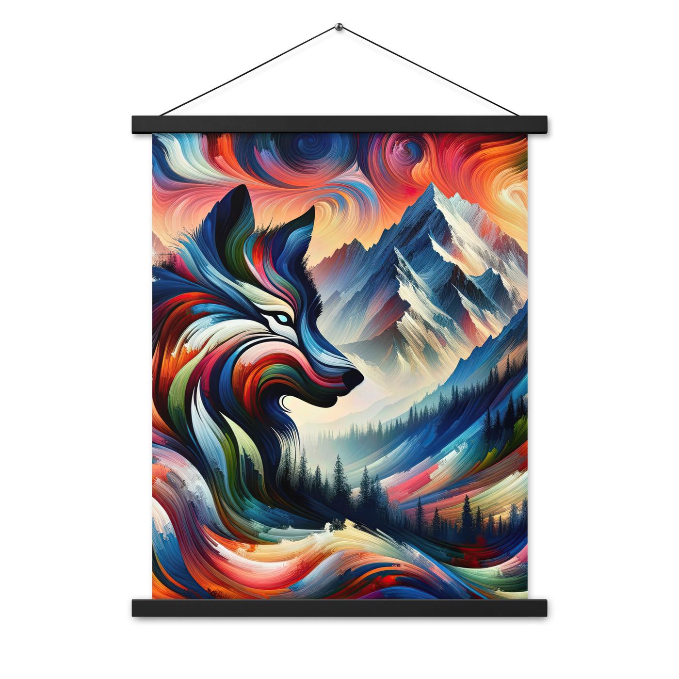 Abstrakte Kunst der Alpen mit majestätischer Wolfssilhouette. Lebendige, wirbelnde Farben, unvorhersehbare Muster (AN) - Enhanced Matte xxx yyy zzz 45.7 x 61 cm