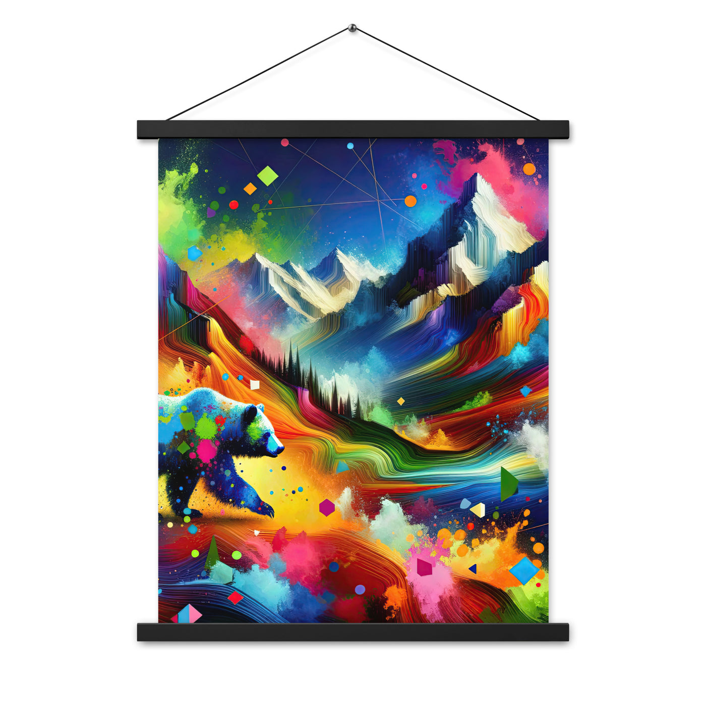 Neonfarbener Alpen Bär in abstrakten geometrischen Formen - Premium Poster mit Aufhängung camping xxx yyy zzz 45.7 x 61 cm