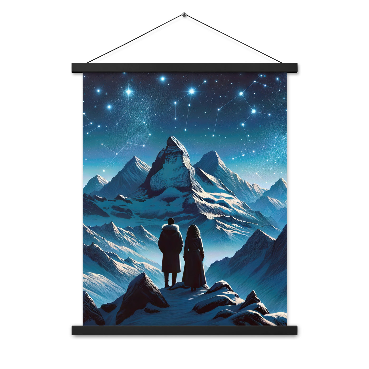 Alpenwinternacht: Digitale Kunst mit Wanderern in Bergen und Sternenhimmel - Premium Poster mit Aufhängung wandern xxx yyy zzz 45.7 x 61 cm
