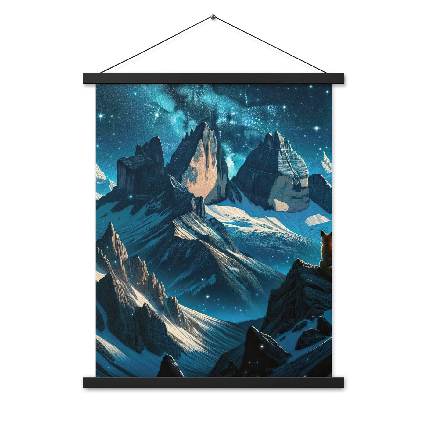 Fuchs in Alpennacht: Digitale Kunst der eisigen Berge im Mondlicht - Premium Poster mit Aufhängung camping xxx yyy zzz 45.7 x 61 cm
