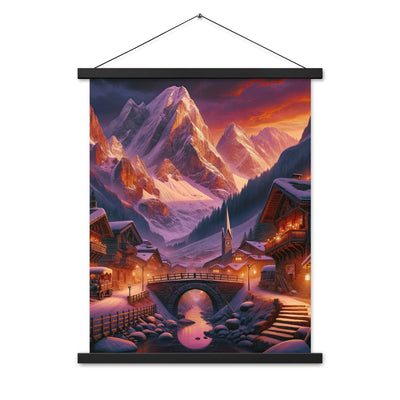 Magische Alpenstunde: Digitale Kunst mit warmem Himmelsschein über schneebedeckte Berge - Premium Poster mit Aufhängung berge xxx yyy zzz 45.7 x 61 cm