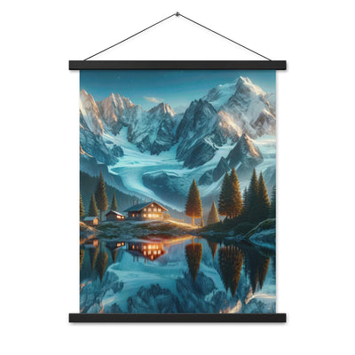 Stille Alpenmajestätik: Digitale Kunst mit Schnee und Bergsee-Spiegelung - Premium Poster mit Aufhängung berge xxx yyy zzz 45.7 x 61 cm