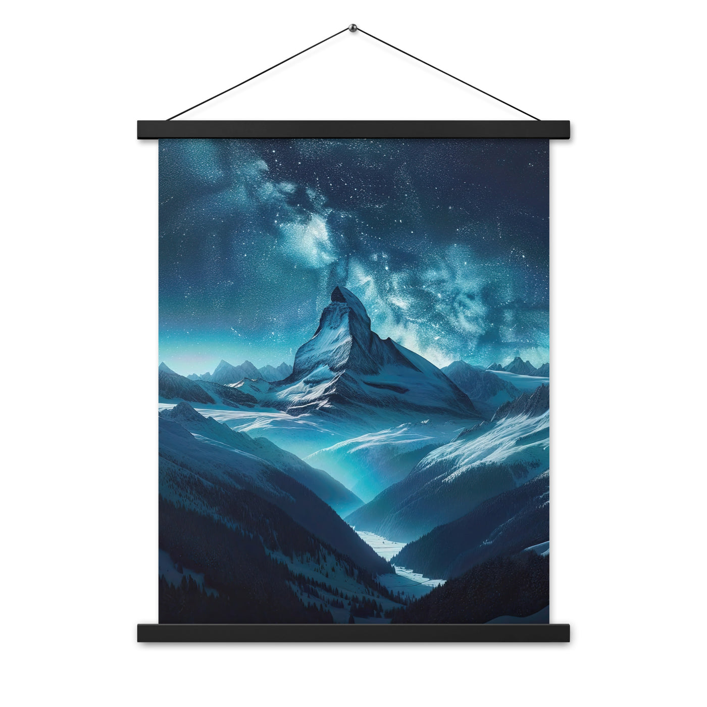 Winterabend in den Bergen: Digitale Kunst mit Sternenhimmel - Premium Poster mit Aufhängung berge xxx yyy zzz 45.7 x 61 cm