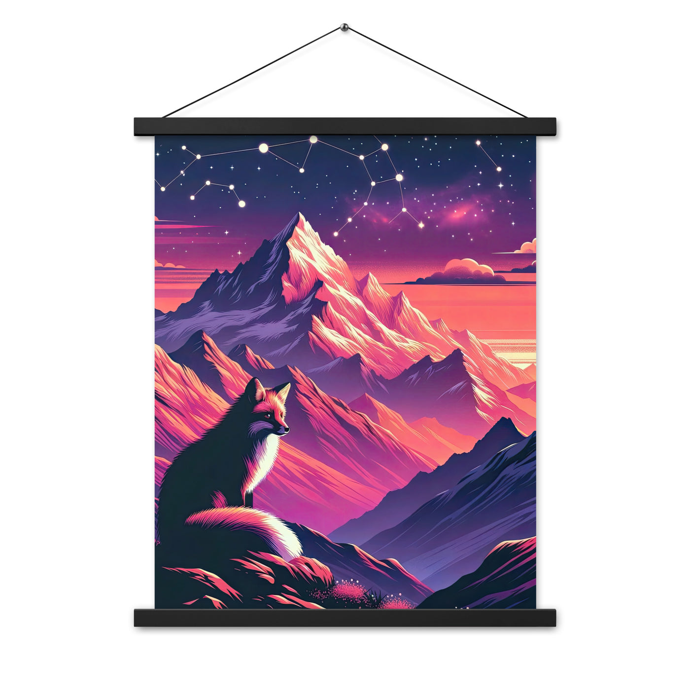 Fuchs im dramatischen Sonnenuntergang: Digitale Bergillustration in Abendfarben - Premium Poster mit Aufhängung camping xxx yyy zzz 45.7 x 61 cm