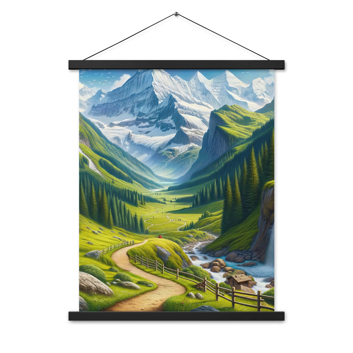 Wanderer in den Bergen und Wald: Digitale Malerei mit grünen kurvenreichen Pfaden - Premium Poster mit Aufhängung wandern xxx yyy zzz 45.7 x 61 cm