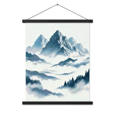 Nebeliger Alpenmorgen-Essenz, verdeckte Täler und Wälder - Premium Poster mit Aufhängung berge xxx yyy zzz 45.7 x 61 cm