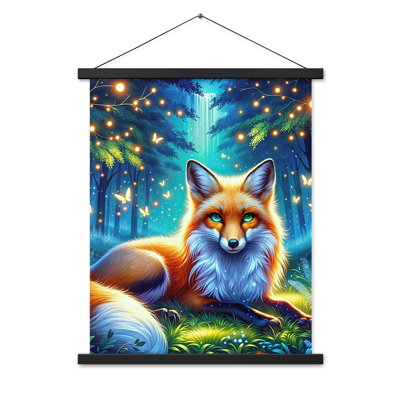 Funkelnder Nachtfuchs auf Waldlichtung mit Feuerwerk - Premium Poster mit Aufhängung camping xxx yyy zzz 45.7 x 61 cm