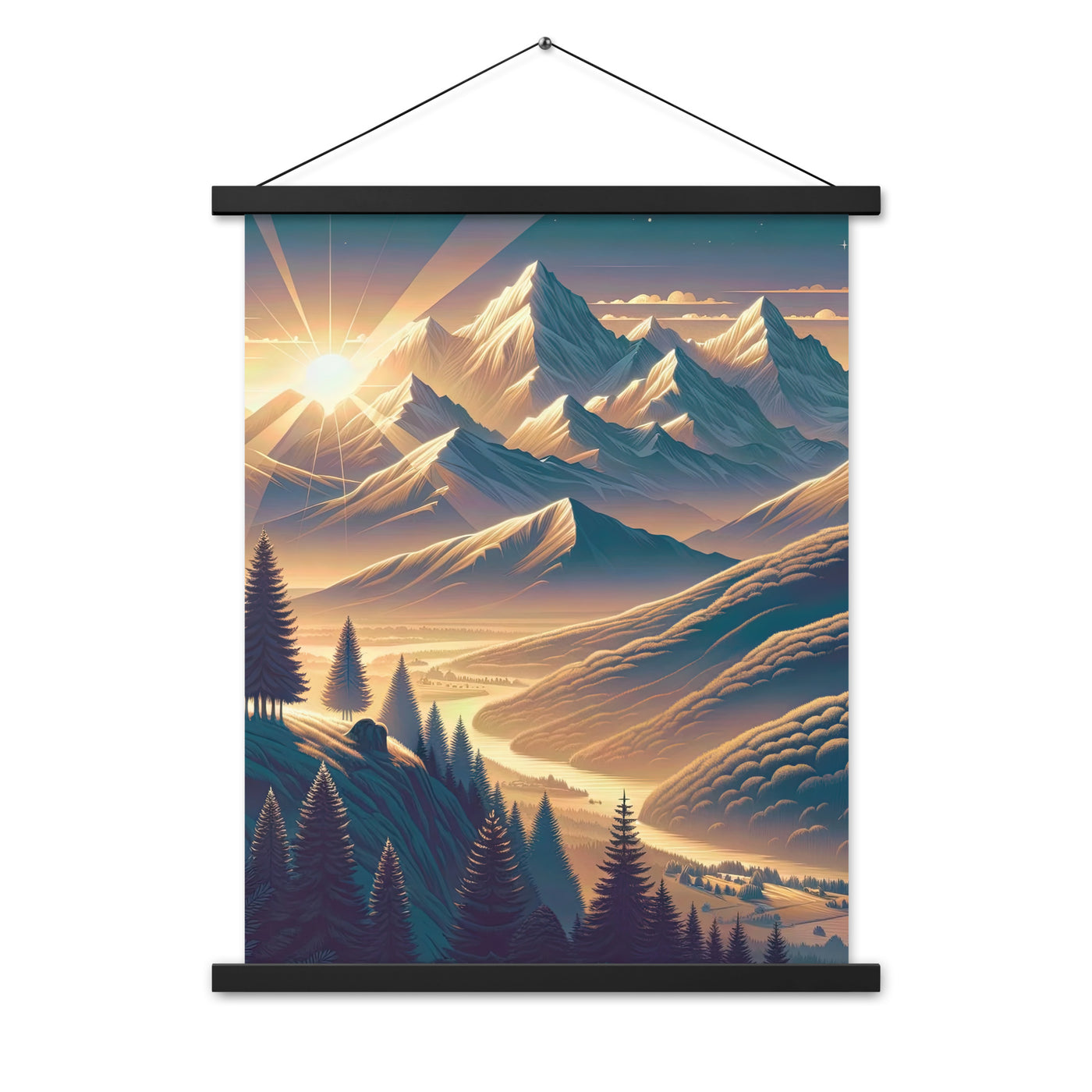 Alpen-Morgendämmerung, erste Sonnenstrahlen auf Schneegipfeln - Premium Poster mit Aufhängung berge xxx yyy zzz 45.7 x 61 cm