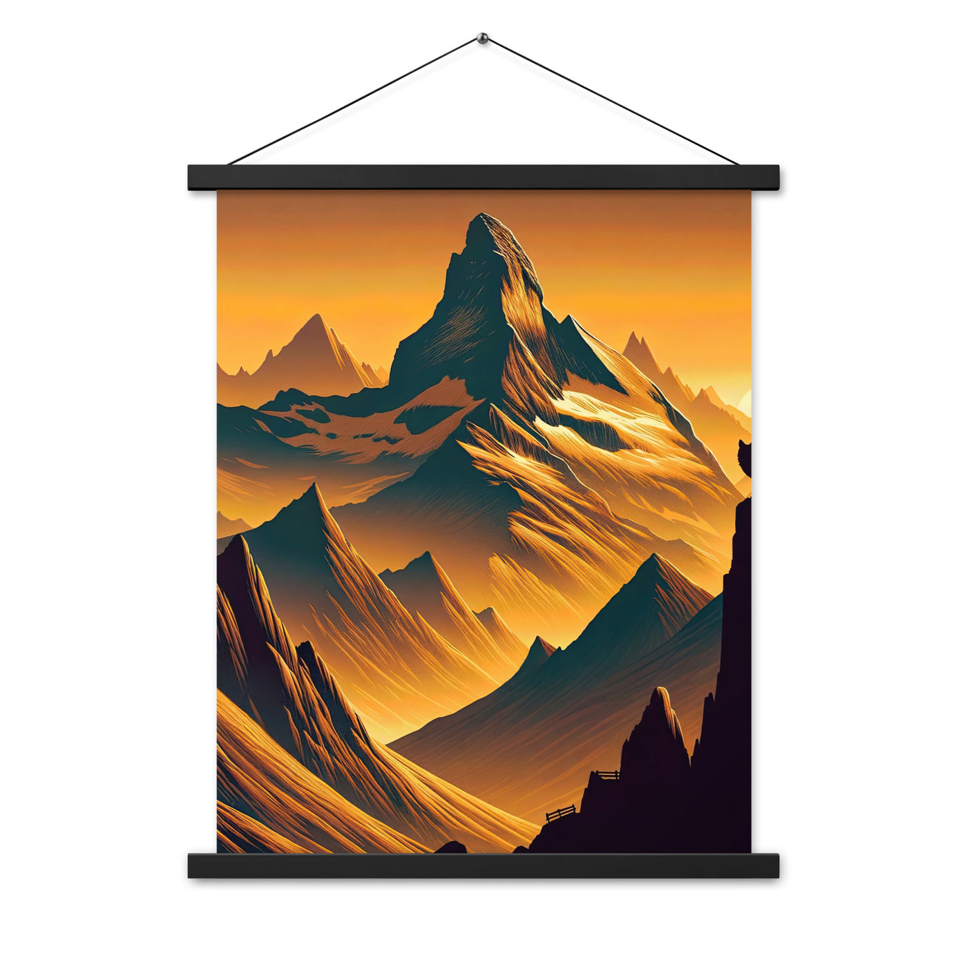 Fuchs in Alpen-Sonnenuntergang, goldene Berge und tiefe Täler - Premium Poster mit Aufhängung camping xxx yyy zzz 45.7 x 61 cm