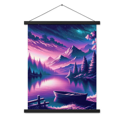 Magische Alpen-Dämmerung, rosa-lila Himmel und Bergsee mit Boot - Premium Poster mit Aufhängung berge xxx yyy zzz 45.7 x 61 cm
