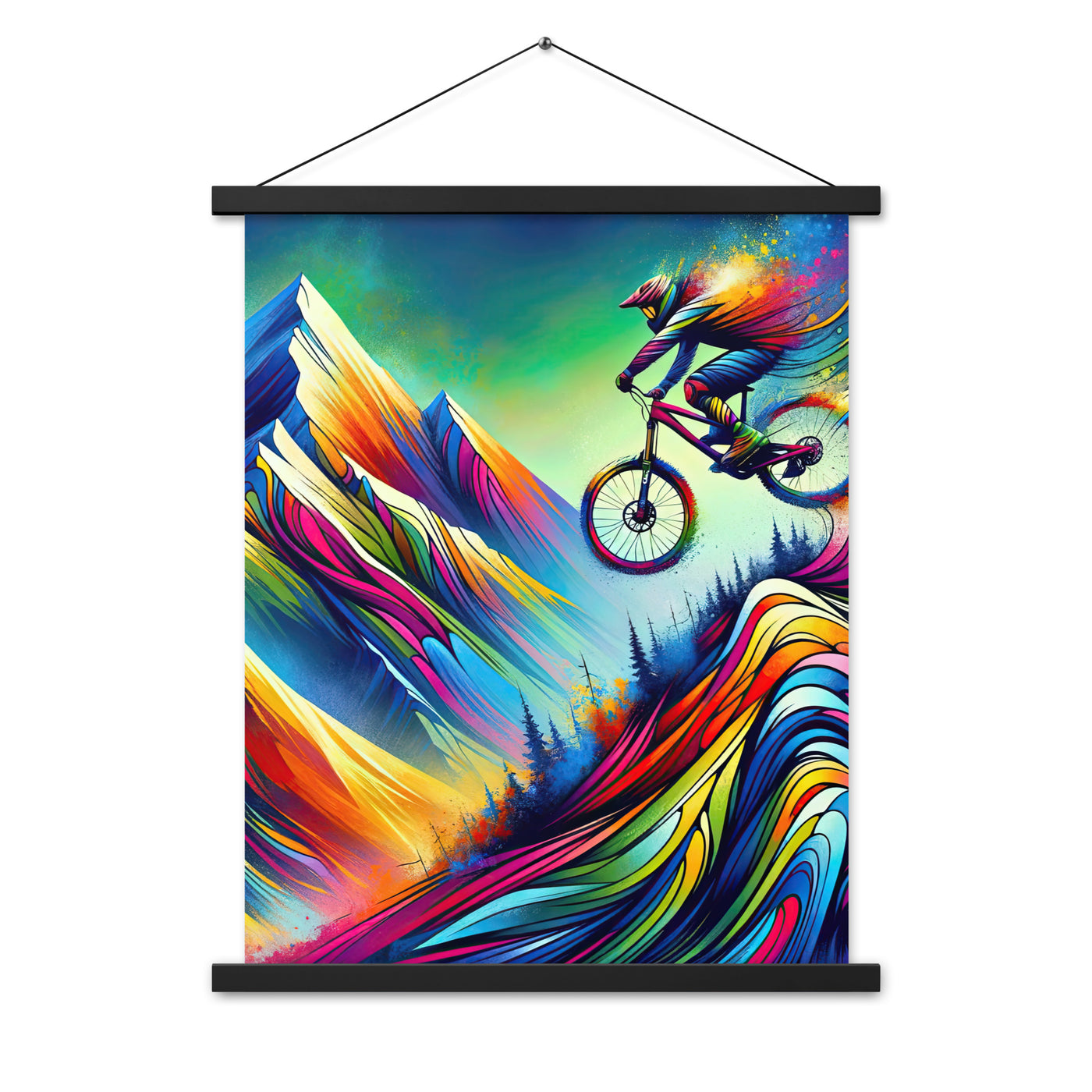Mountainbiker in farbenfroher Alpenkulisse mit abstraktem Touch (M) - Premium Poster mit Aufhängung xxx yyy zzz 45.7 x 61 cm