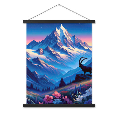 Steinbock bei Dämmerung in den Alpen, sonnengeküsste Schneegipfel - Premium Poster mit Aufhängung berge xxx yyy zzz 45.7 x 61 cm