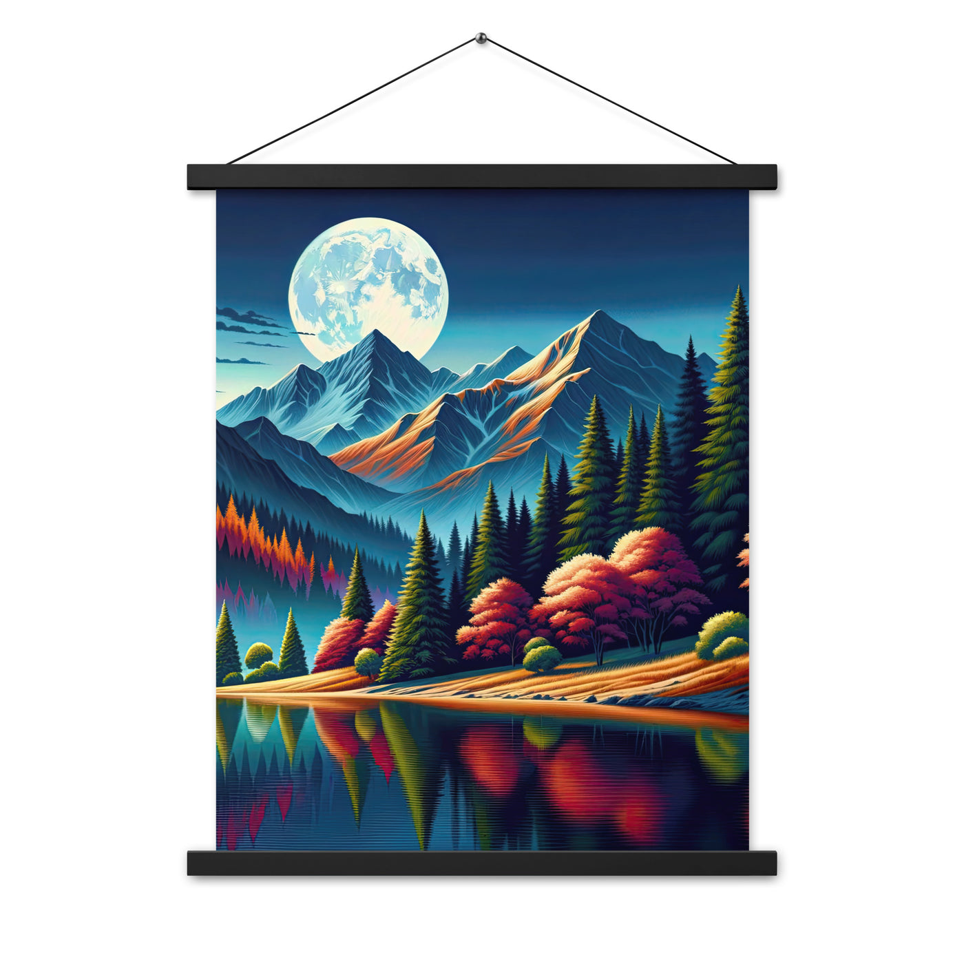 Ruhiger Herbstabend in den Alpen, grün-rote Berge - Premium Poster mit Aufhängung berge xxx yyy zzz 45.7 x 61 cm