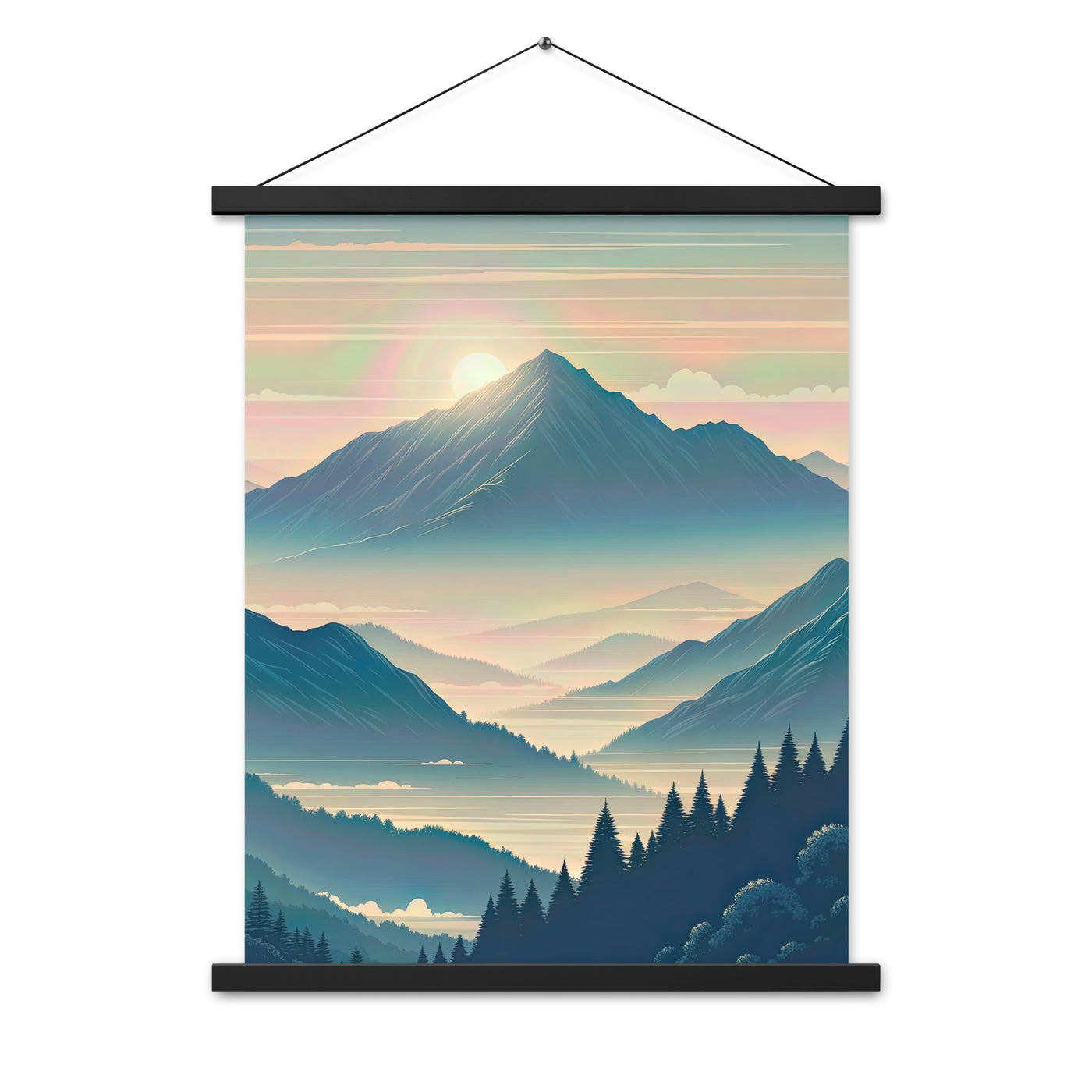 Bergszene bei Morgendämmerung, erste Sonnenstrahlen auf Bergrücken - Premium Poster mit Aufhängung berge xxx yyy zzz 45.7 x 61 cm