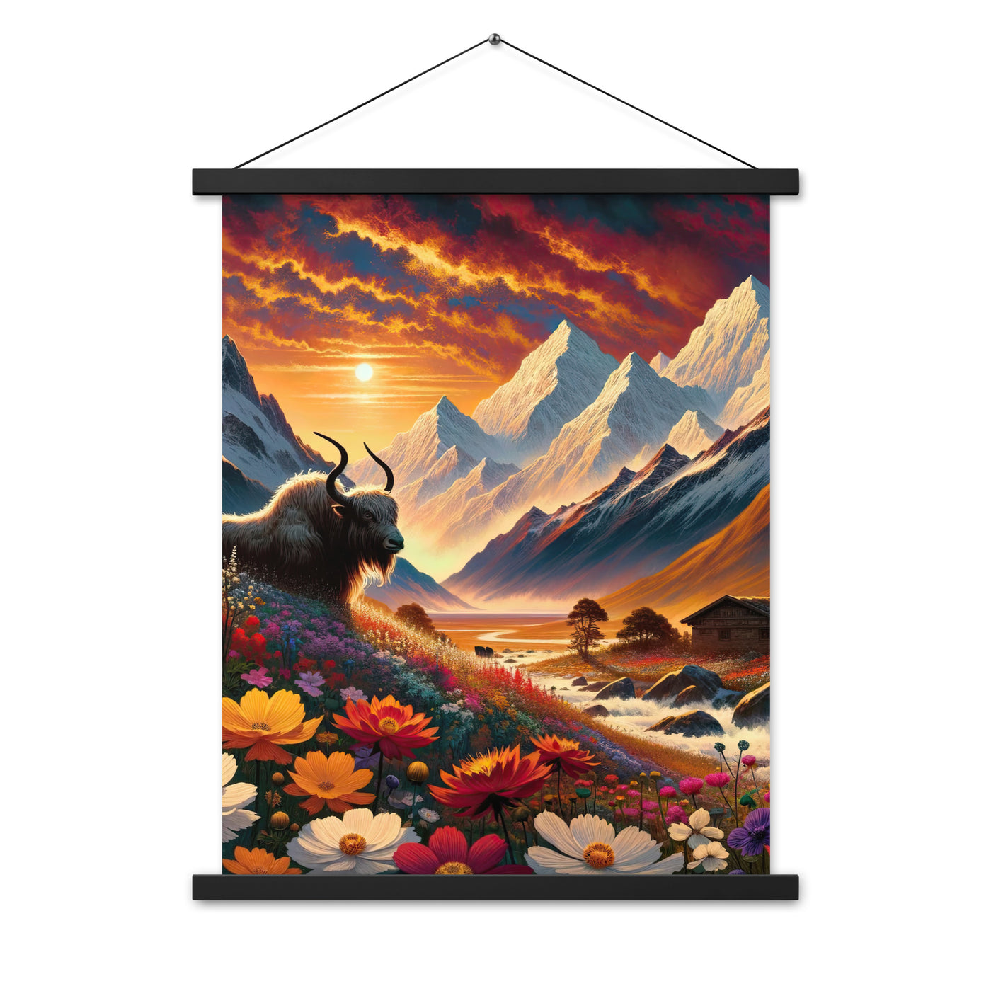 Magischer Alpenabend mit Hochlandkuh und goldener Sonnenkulisse - Premium Poster mit Aufhängung berge xxx yyy zzz 45.7 x 61 cm