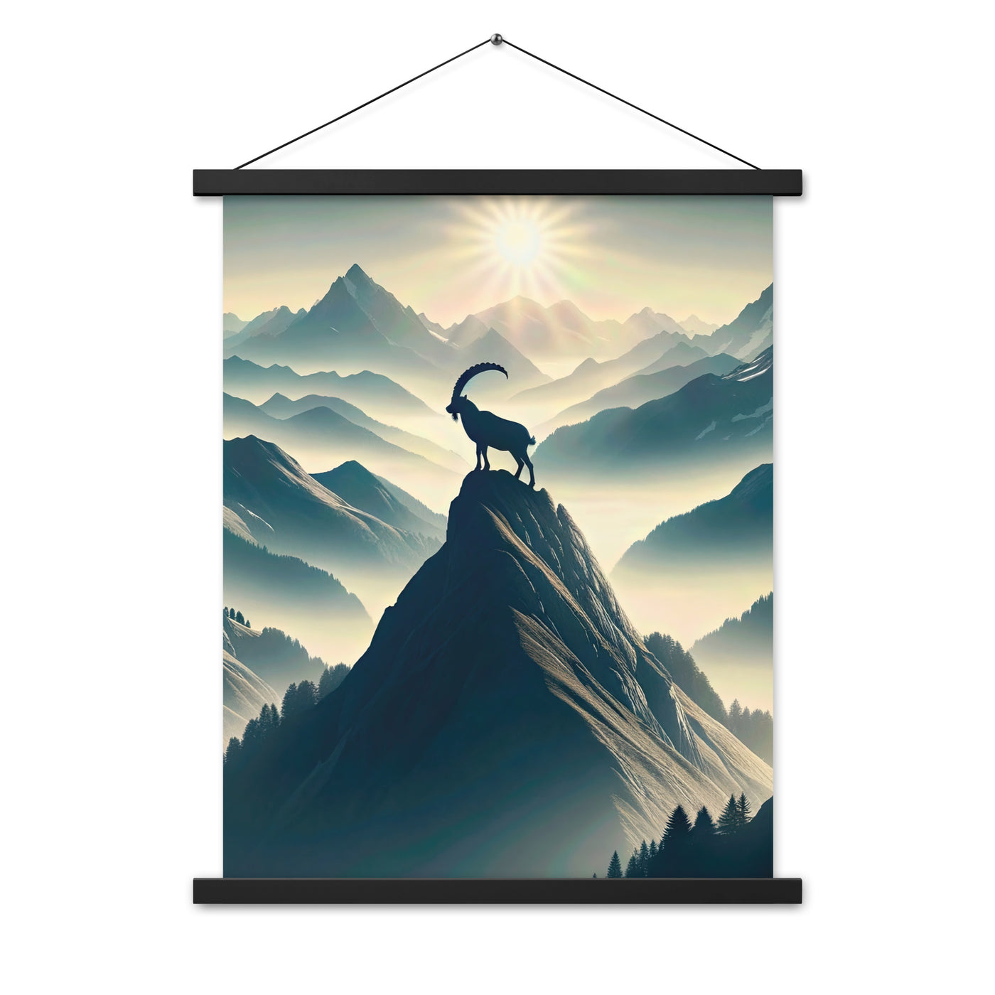 Morgendlicher Steinbock auf Alpengipfel, steile Berghänge - Premium Poster mit Aufhängung berge xxx yyy zzz 45.7 x 61 cm
