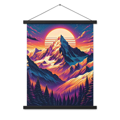 Lebendiger Alpen-Sonnenuntergang, schneebedeckte Gipfel in warmen Tönen - Premium Poster mit Aufhängung berge xxx yyy zzz 45.7 x 61 cm