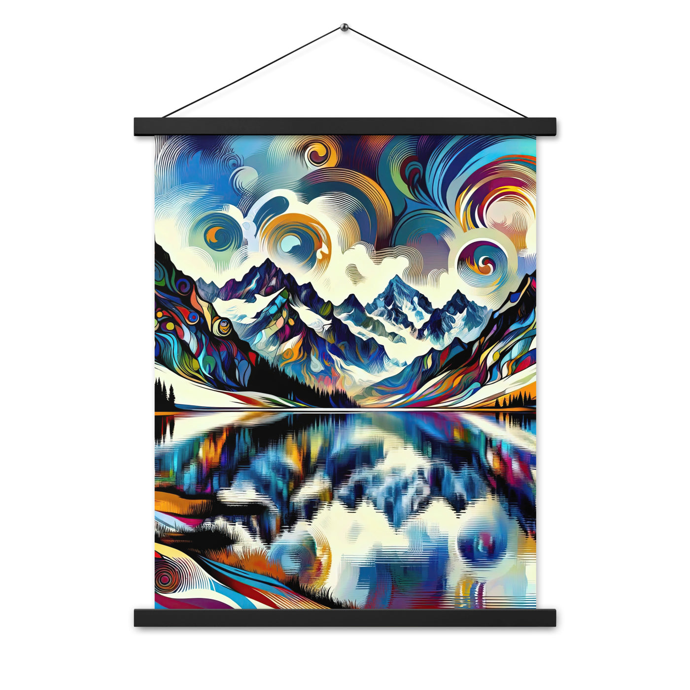 Alpensee im Zentrum eines abstrakt-expressionistischen Alpen-Kunstwerks - Premium Poster mit Aufhängung berge xxx yyy zzz 45.7 x 61 cm