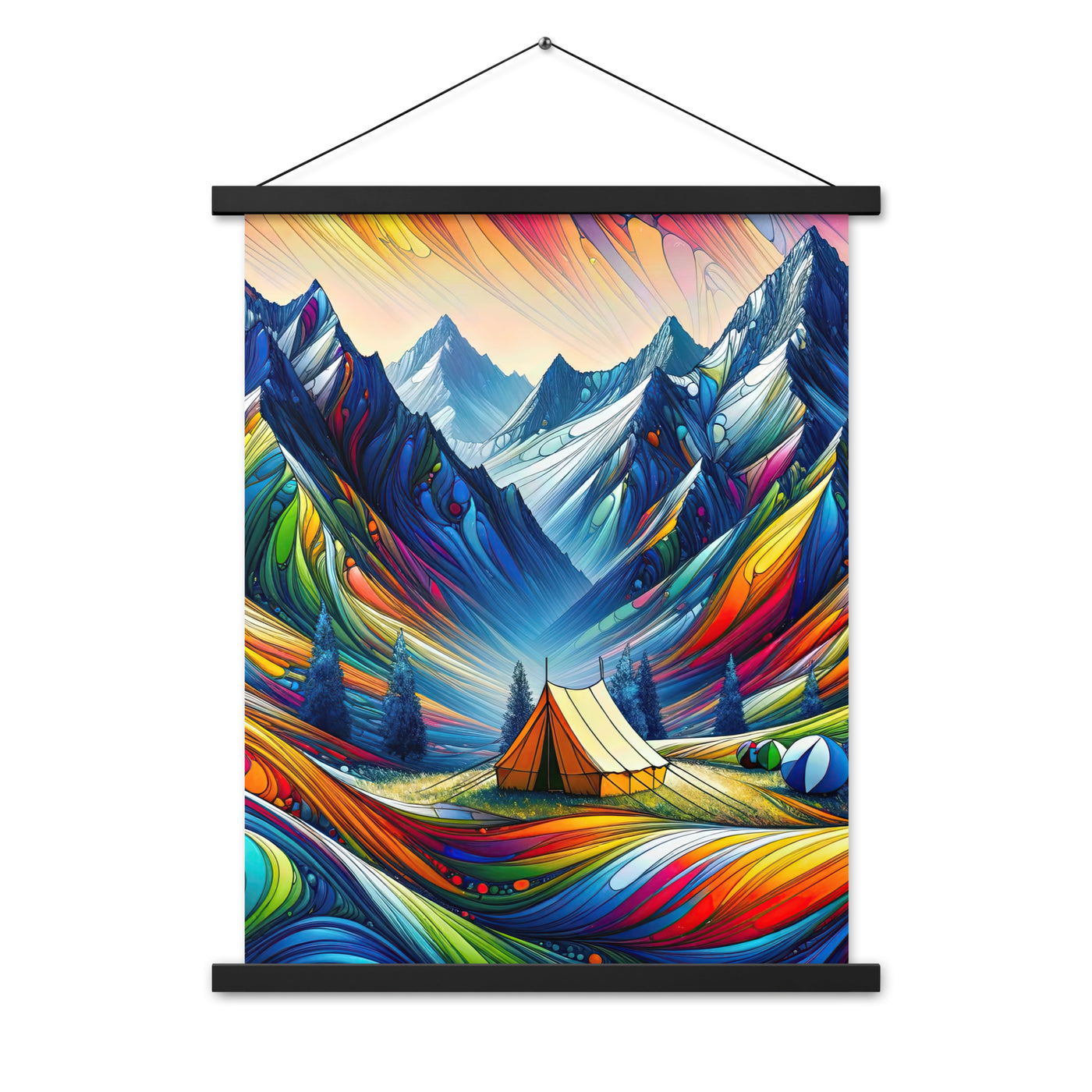 Surreale Alpen in abstrakten Farben, dynamische Formen der Landschaft - Premium Poster mit Aufhängung camping xxx yyy zzz 45.7 x 61 cm