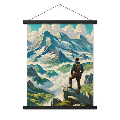 Panoramablick der Alpen mit Wanderer auf einem Hügel und schroffen Gipfeln - Premium Poster mit Aufhängung wandern xxx yyy zzz 45.7 x 61 cm