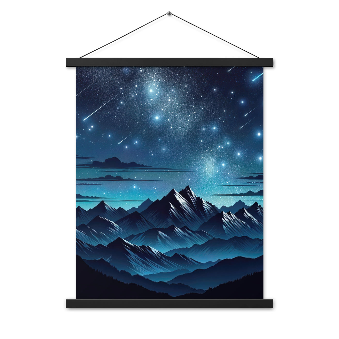 Alpen unter Sternenhimmel mit glitzernden Sternen und Meteoren - Premium Poster mit Aufhängung berge xxx yyy zzz 45.7 x 61 cm