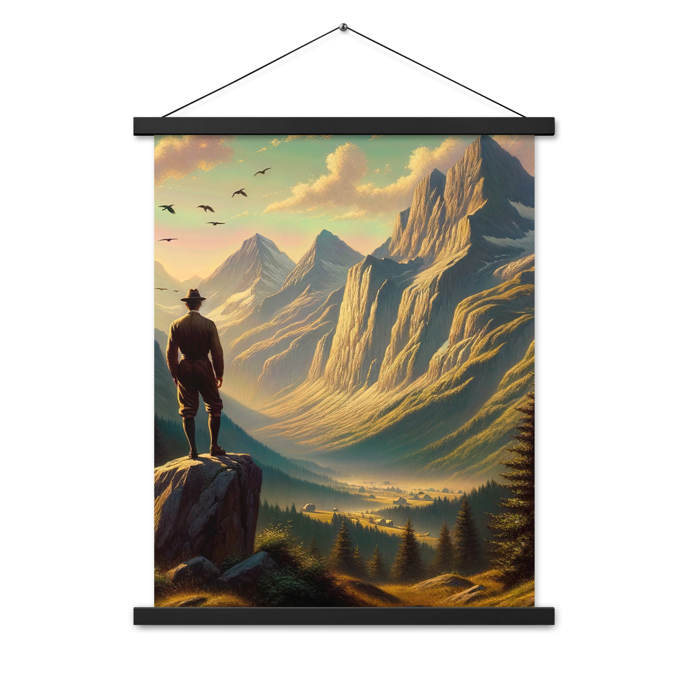 Ölgemälde eines Schweizer Wanderers in den Alpen bei goldenem Sonnenlicht - Premium Poster mit Aufhängung wandern xxx yyy zzz 45.7 x 61 cm