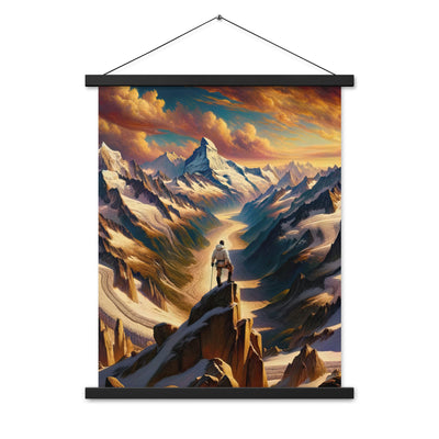 Ölgemälde eines Wanderers auf einem Hügel mit Panoramablick auf schneebedeckte Alpen und goldenen Himmel - Enhanced Matte Paper Poster wandern xxx yyy zzz 45.7 x 61 cm