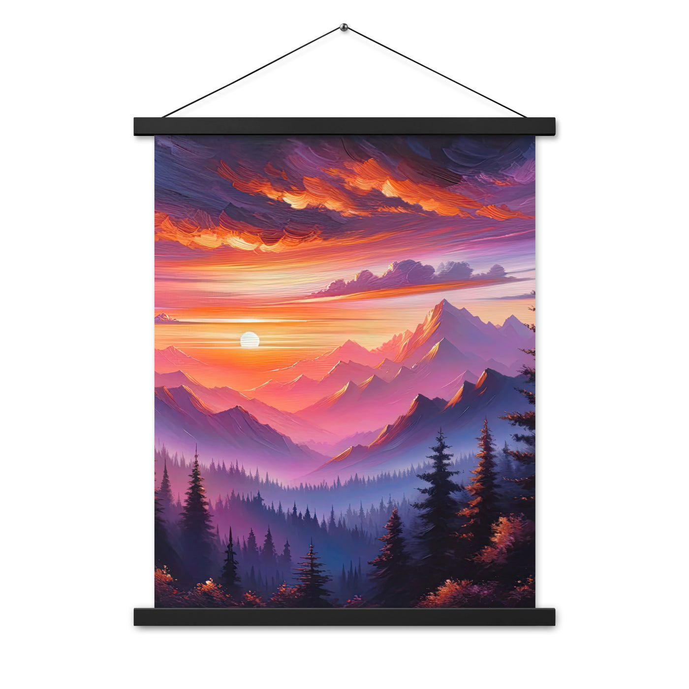 Ölgemälde der Alpenlandschaft im ätherischen Sonnenuntergang, himmlische Farbtöne - Premium Poster mit Aufhängung berge xxx yyy zzz 45.7 x 61 cm