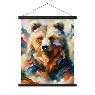 Ölgemälde mit Bär und abstrakter Alpeninterpretation, Verschmelzung von Natur und Kunst - Premium Poster mit Aufhängung camping xxx yyy zzz 45.7 x 61 cm