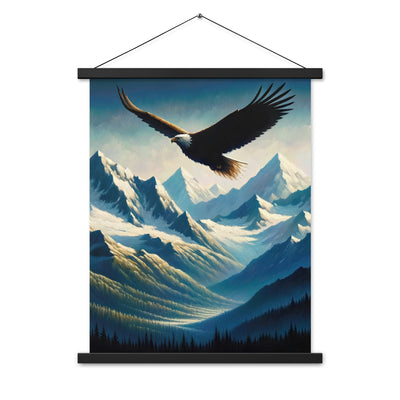 Ölgemälde eines Adlers vor schneebedeckten Bergsilhouetten - Premium Poster mit Aufhängung berge xxx yyy zzz 45.7 x 61 cm