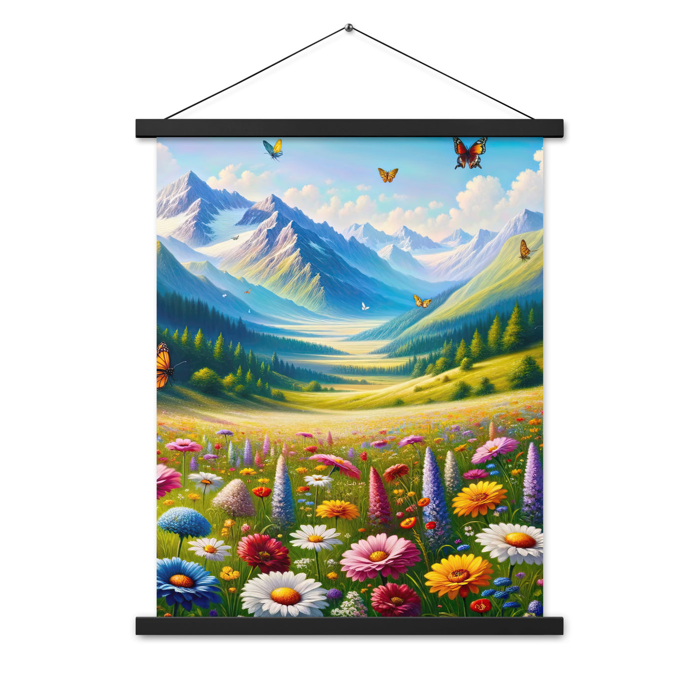 Ölgemälde einer ruhigen Almwiese, Oase mit bunter Wildblumenpracht - Premium Poster mit Aufhängung camping xxx yyy zzz 45.7 x 61 cm