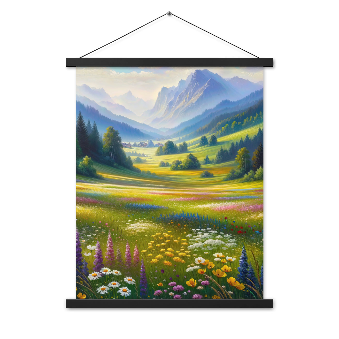 Ölgemälde einer Almwiese, Meer aus Wildblumen in Gelb- und Lilatönen - Premium Poster mit Aufhängung berge xxx yyy zzz 45.7 x 61 cm