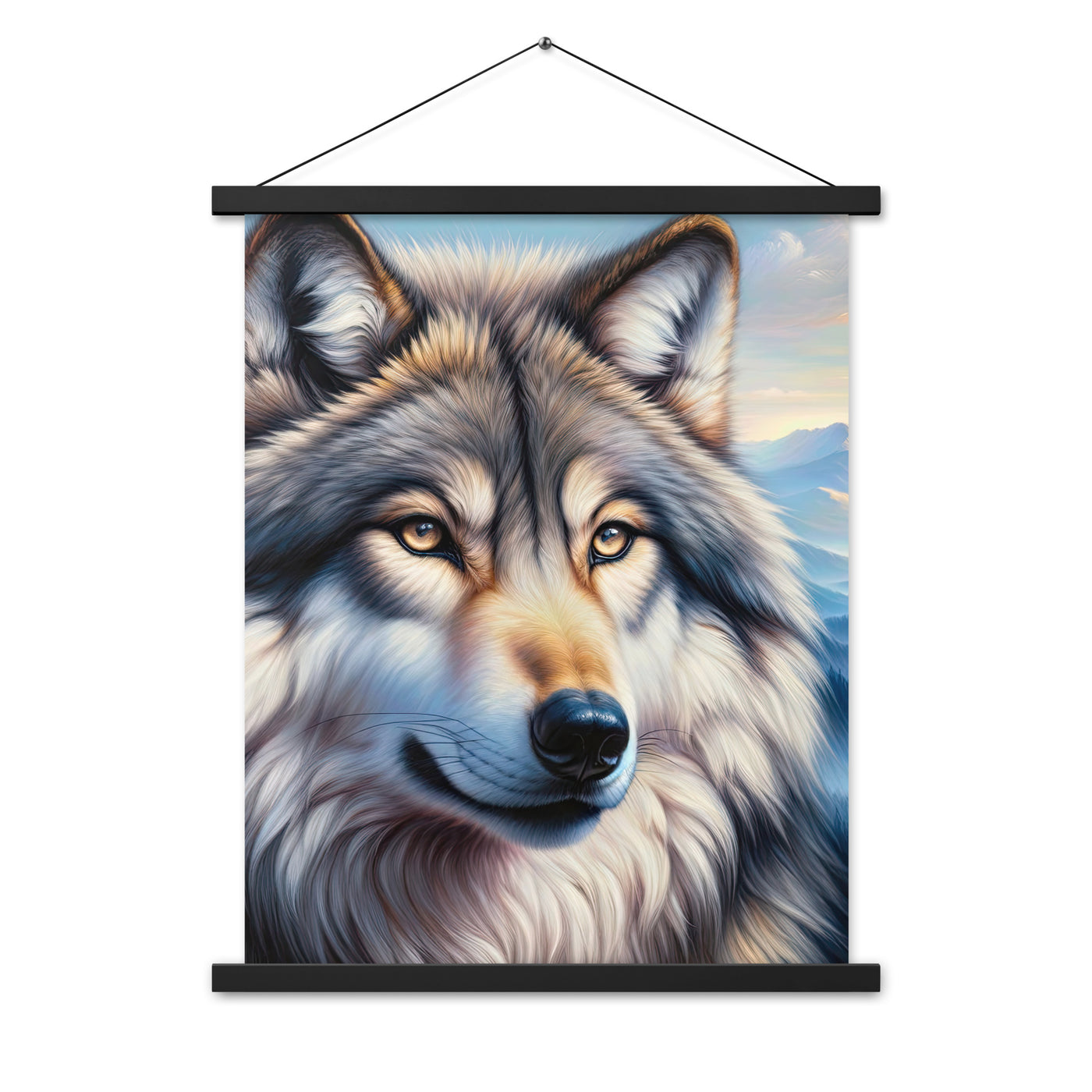 Ölgemäldeporträt eines majestätischen Wolfes mit intensiven Augen in der Berglandschaft (AN) - Premium Poster mit Aufhängung xxx yyy zzz 45.7 x 61 cm