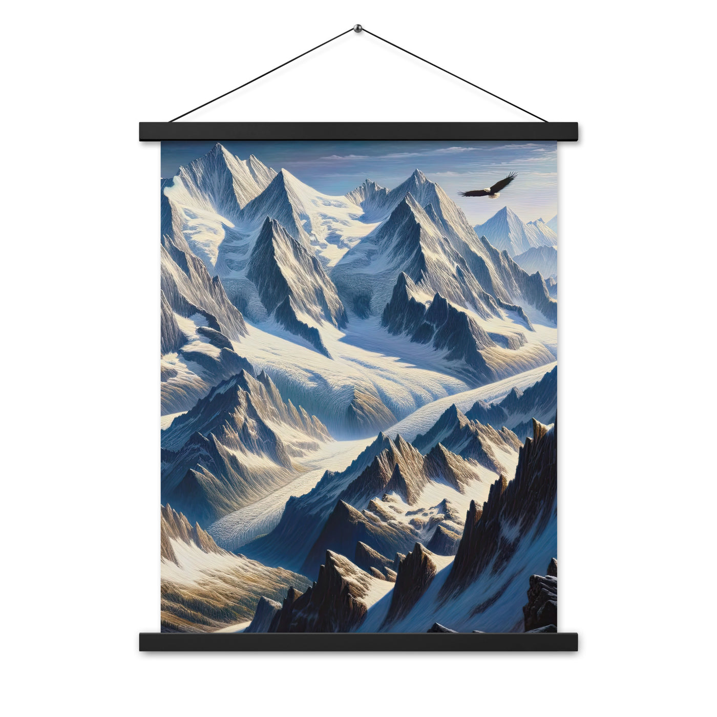 Ölgemälde der Alpen mit hervorgehobenen zerklüfteten Geländen im Licht und Schatten - Premium Poster mit Aufhängung berge xxx yyy zzz 45.7 x 61 cm