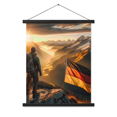 Foto der Alpen bei Sonnenuntergang mit deutscher Flagge und Wanderer, goldenes Licht auf Schneegipfeln - Enhanced Matte Paper Poster berge xxx yyy zzz 45.7 x 61 cm
