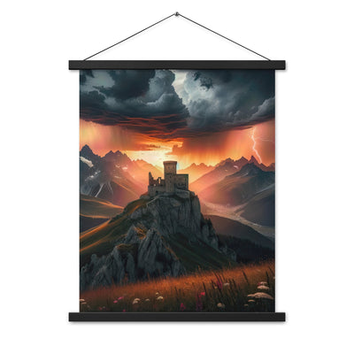 Foto einer Alpenburg bei stürmischem Sonnenuntergang, dramatische Wolken und Sonnenstrahlen - Enhanced Matte Paper Poster With Hanger berge xxx yyy zzz 45.7 x 61 cm