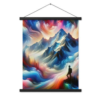 Foto eines abstrakt-expressionistischen Alpengemäldes mit Wanderersilhouette - Premium Poster mit Aufhängung wandern xxx yyy zzz 45.7 x 61 cm